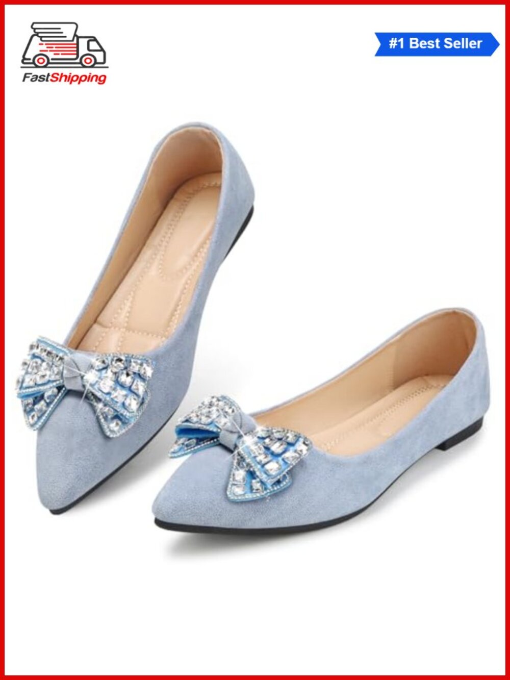 Pointed Toe Pearl Faux Suede Comfort Flats for Wedding Work